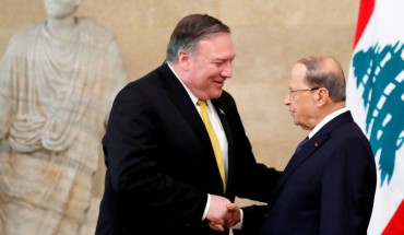 US Secretary of State Mike Pompeo (L) meets with Lebanon's President Michel Aoun (R) at the presidential palace in Baabda, east of the capital Beirut on March 22, 2019. 