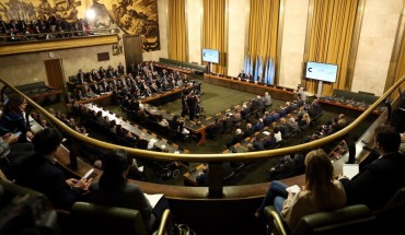 An view from the balcony of the Syrian Constitutional Committee held in Geneva in 2019.
