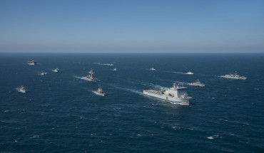 Ships from partner nations of Combined Task Force North participate in a photo exercise during International Maritime Exercise/Cutlass Express (IMX/CE) 2022 in the Arabian Gulf.