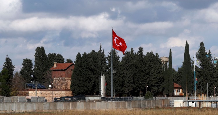 Turkish flag hangs at border with Syria 