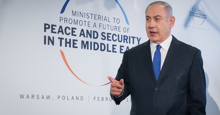 Benjamin Netanyahu before the second day of an international conference devoted to peace and security in the Middle East organised by Poland and the USA, February 14, 2019.
