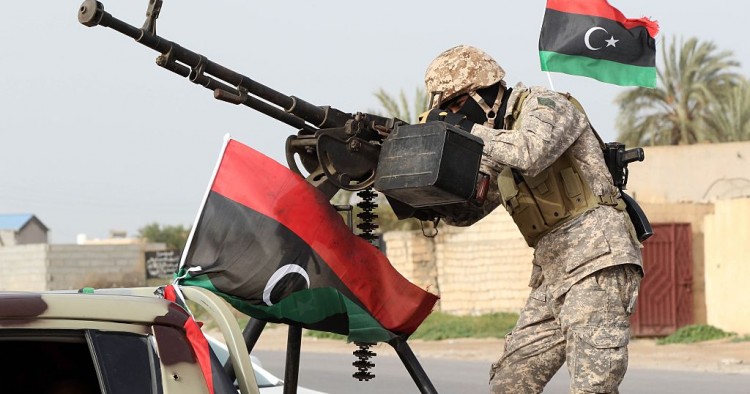 Libyan national security forces stage a show of strength after clashes against Daesh in the town of Sabratha, Libya on February 28, 2016.