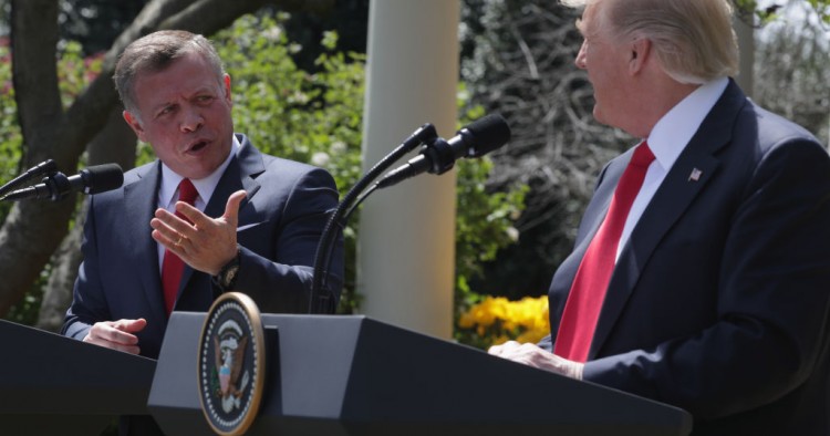 U.S. President Donald Trump and King Abdullah II of Jordan participate in a joint news conference at the Rose Garden of the White House April 5, 2017.