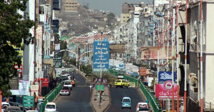 A view of a main street in Yemen's second city of Aden, held by forces loyal to the Saudi-backed government, amidst protests against inflation and the rise of living costs.