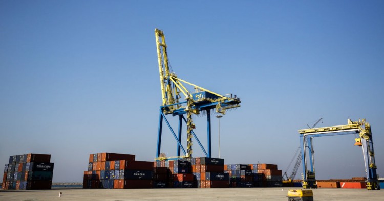 A picture taken on February 7, 2018 shows a view of container cranes and port machinery at the Tripoli Free Zone in the port of the same name in northern Lebanon. (Photo by IBRAHIM CHALHOUB / AFP) (Photo credit should read IBRAHIM CHALHOUB/AFP/Getty Images)