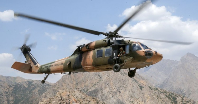  Turkish soldiers arrive operation site between Ikiyaka Mountains and Daglica by military helicopter as Turkish Armed Forces stage operation against PKK terrorists near Iraq border, in Hakkari, Turkey on August 15, 2017. 