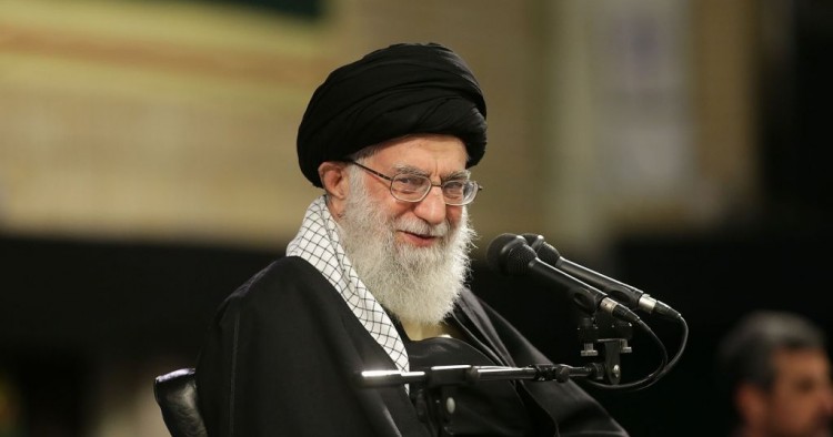  Iran's religious leader Ayatollah Ali Khamenei speaks during a gathering with Iranian Air Force officers and the personnel in Tehran, Iran on February 8, 2019.