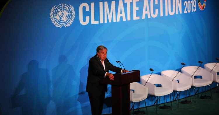 U.N. Secretary-General Antonio Guterres speaks at the at a summit to address climate change at the U.N. on September 23, 2019 in New York City. 