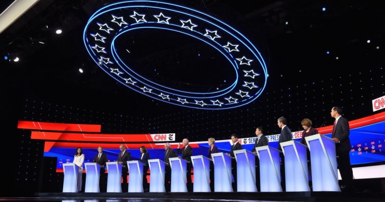 The fourth Democratic primary debate of the 2020 presidential campaign season co-hosted by The New York Times and CNN at Otterbein University in Westerville, Ohio on October 15, 2019.