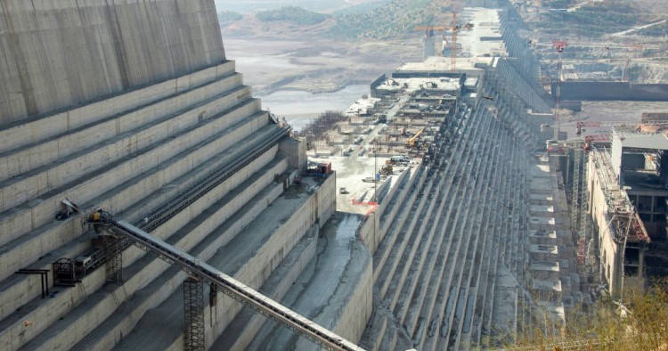 Building site machines stand on the construction site of the Grand Ethiopian Renaissance Dam in Guba in the North West of Ethiopia, 24 November 2017. 