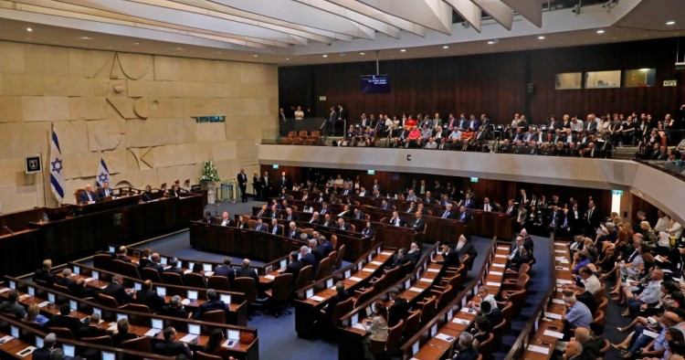 A picture taken on October 3, 2019 shows a general view of the plenum during the swearing-in ceremony at the Knesset in Jerusalem. - Israel's parliament was sworn in today without a new government formed as a deadlocked general election left Netanyahu scrambling to find a path to extend his long tenure in power.