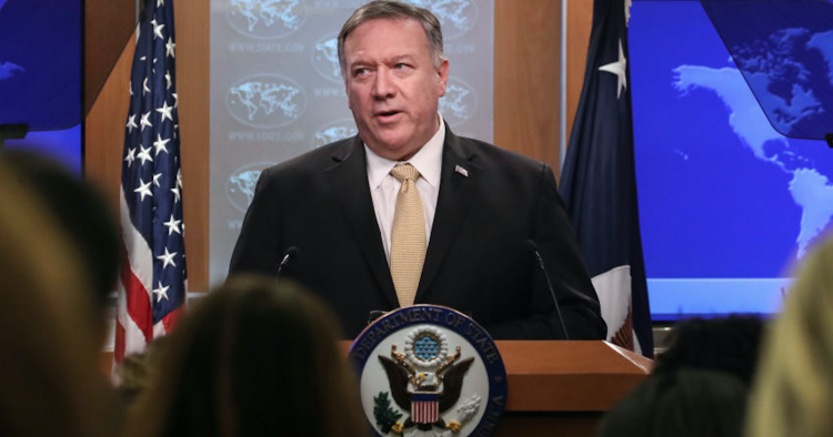 U.S. Secretary of State Mike Pompeo speaks during a press conference at the U.S. Department of State on November 18, 2019 in Washington, DC