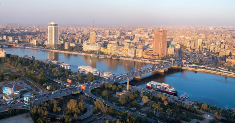  A view of the 6th October Bridge and surrounding buildings is seen from the Cairo Tower in Cairo, Egypt, Nov. 24, 2019. 