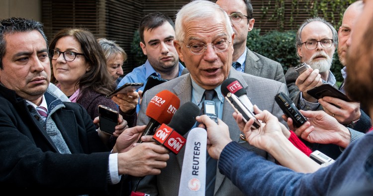 MADRID, SPAIN - 2019/02/28: Josep Borrell, Spain's foreign minister, speaks about situation with Venezuela during a press briefing in Palacio de Viana. (Photo by Marcos del Mazo/LightRocket via Getty Images