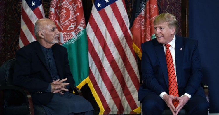 US President Donald Trump holds a bilateral meeting with Afghan's President Ashraf Ghani at Bagram Air Field during a surprise Thanksgiving day visit, on November 28, 2019 in Afghanistan.