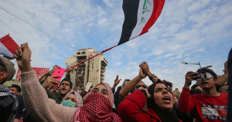 Iraqi Anti-government demonstrators protest in Tahrir Square in the capital Baghdad, on January 10, 2020.