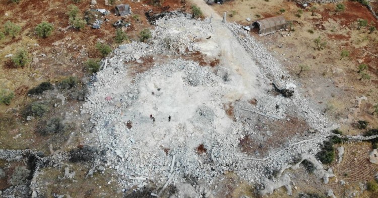 An aerial view taken on November 1, 2019, shows the site where the Islamic State group leader Abu Bakr al-Baghdadi was reportedly killed according to US president Donald Trump, in a daring nighttime raid by US special forces near the small village of Barisha in northwestern Syria.