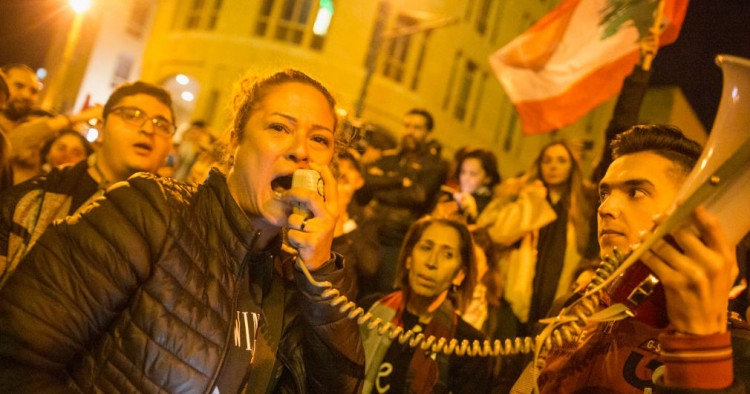 Anti-government protesters demonstrate ahead of the expected naming of a new cabinet tomorrow by Prime Minister Designate Hassan Diab, on January 16, 2020 in Beirut, Lebanon.