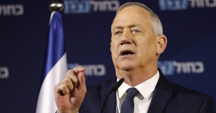 Retired Israeli General Benny Gantz, one of the leaders of the Blue and White (Kahol Lavan) political alliance, gives a press conference in Tel Aviv on January 25, 2020.