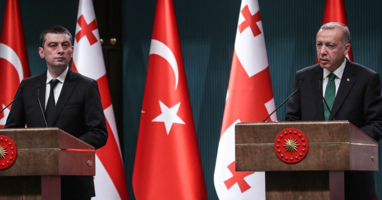 Turkey's President Recep Tayyip Erdogan (R) and Georgia's Prime Minister Giorgi Gakharia (L) hold a joint press conference at the Presidential Complex in Ankara on October 31, 2019.