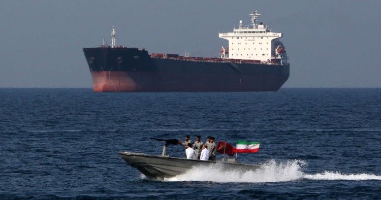 Iranian soldiers take part in the "National Persian Gulf day" in the Strait of Hormuz, on April 30, 2019.