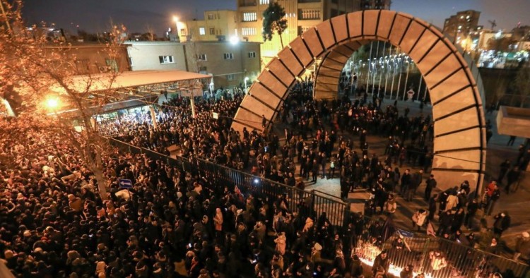 Iranians students demonstrate following a tribute for the victims of Ukraine International Airlines Boeing 737 in front of the Amirkabir University in the capital Tehran, on January 11, 2020. 