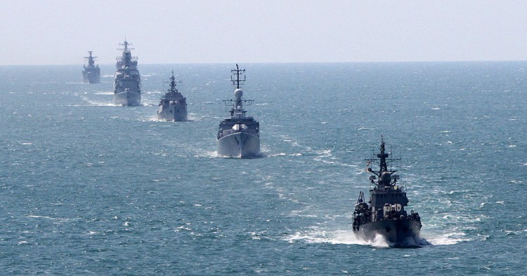 Bulgarian and NATO navi ships take part during Bulgarian-NATO military navy exercise in the Black sea, east of the Bulgarian capital Sofia, Friday, July, 10, 2015.