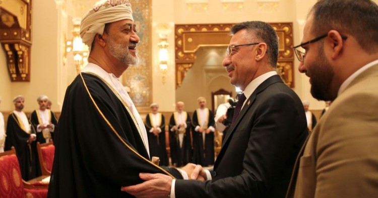 Vice President of Turkey Fuat Oktay offers his condolences to Oman's new Sultan Haitham bin Tariq Al Said over the death of longtime ruler Qaboos bin Said al Said at the Al Alam Palace in Muscat, Oman on January 12, 2020. 