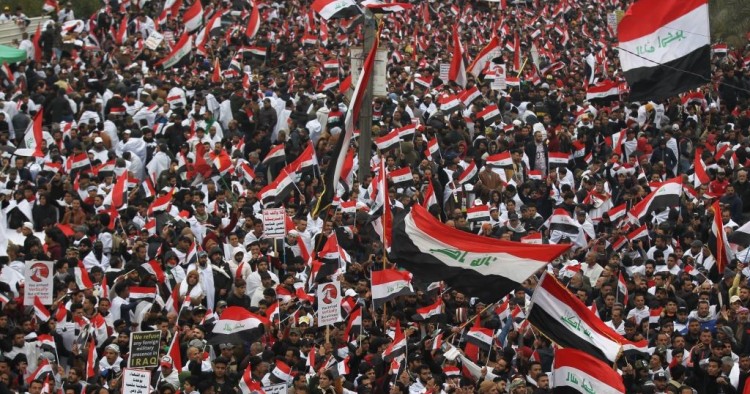 Thousands of Iraqis demonstrate in the heart of Baghdad on January 24, 2020 to demand the ouster of US troops from the country.