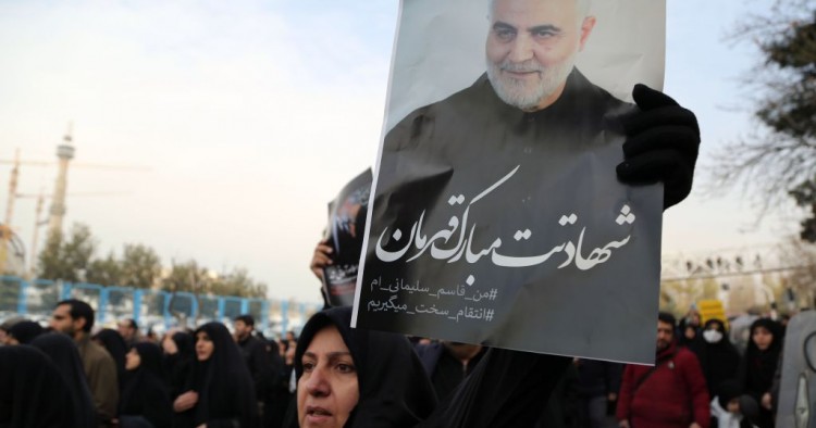 People gather to stage a protest against the killing of Iranian Revolutionary Guards' Quds Force commander Qasem Soleimani by a US air strike in the Iraqi capital Baghdad, after Friday prayer in Tehran, Iran on January 3, 2020. 