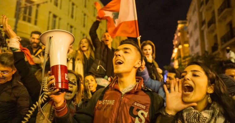 Anti-government protesters demonstrate ahead of the expected naming of a new cabinet tomorrow by Prime Minister Designate Hassan Diab, on January 16, 2020 in Beirut, Lebanon.