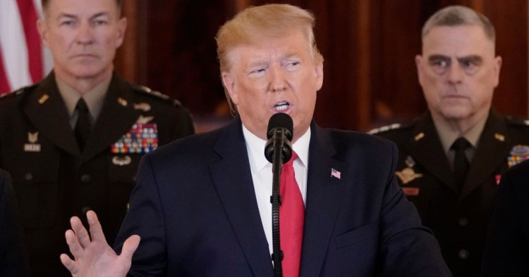  President Donald Trump speaks from the White House on January 08, 2020 in Washington, DC. During his remarks, Trump addressed the Iranian missile attacks that took place last night in Iraq and said, “As long as I am president of the United States, Iran will never be allowed to have a nuclear weapon.” 