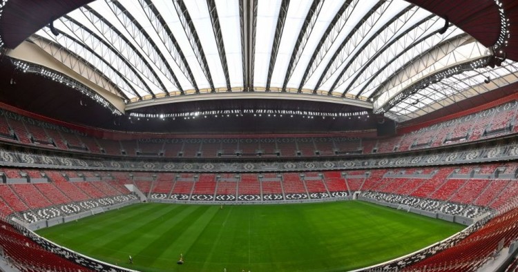 This picture taken with a fish-eye lens on December 17, 2019 shows a view inside Qatar's new al-Bayt Stadium in the capital Doha, which will host matches of the FIFA football World Cup 2022. (Photo by GIUSEPPE CACACE / AFP) (Photo by GIUSEPPE CACACE/AFP via Getty Images)