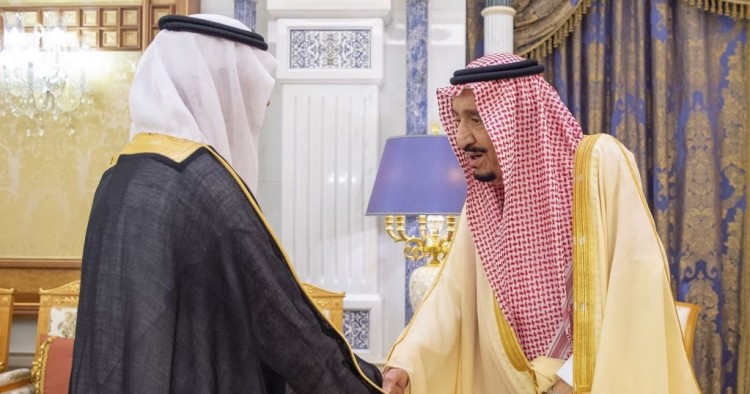 Saudi Arabian King Salman bin Abdulaziz al-Saud (R) attends an oath ceremony in Riyadh, Saudi Arabia on March 08, 2020.