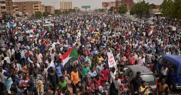 KHARTOUM, SUDAN - June 30: Protesters calling for a civilian government held large protests in Khartoum to commemorate those who were killed June 30, 2019 in Khartoum, Sudan. The protesters stopped in the main airport road facing off with armed forces.(Photo by David Degner/Getty Images).