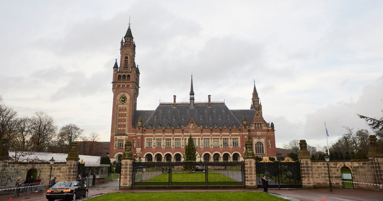 A general view of the Peace Palace is seen as Myanmar State Counsellor Aung San Suu Kyi leads its delegation to the International Court of Justice to defend the national interests of Myanmar during Gambia's genocide case against Myanmar on December 11, 2019 in The Hague, Netherlands.