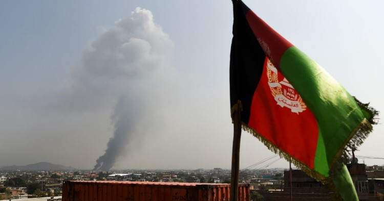 Smoke rises from the site of an attack after a massive explosion the night before near the Green Village in Kabul on September 3, 2019. - A massive blast in a residential area of Kabul killed at least 16 people, officials said on September 3, yet another Taliban attack that came as the insurgents and Washington try to finalise a peace deal.