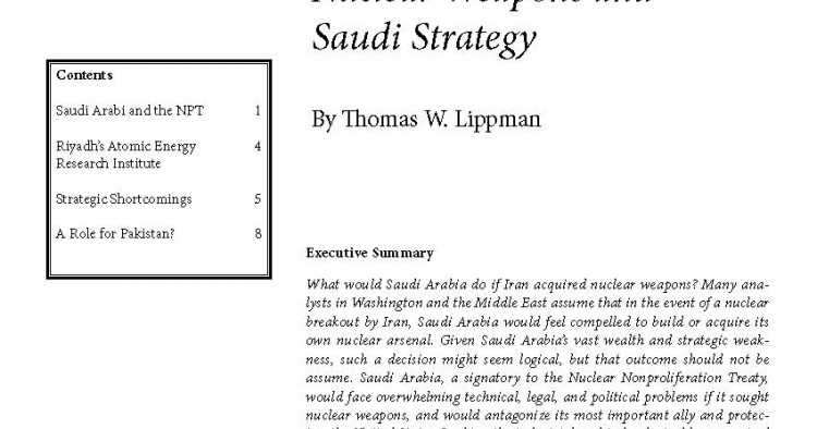 Nuclear Weapons And Saudi Strategy Middle East Institute