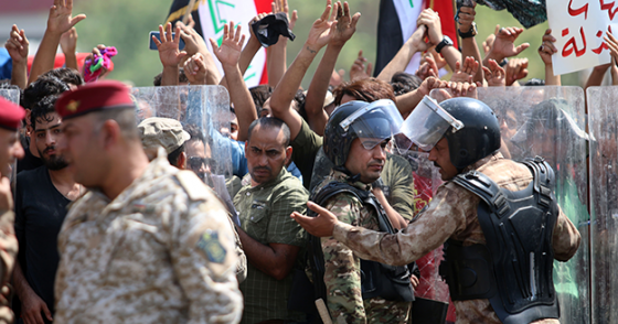 Iraqi citizens protest near Basra
