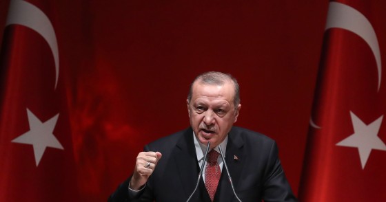 Turkish President Recep Tayyip Erdogan addresses a meeting of provincial election officials at the headquarters of his ruling AK Party in Ankara on January 29, 2019.