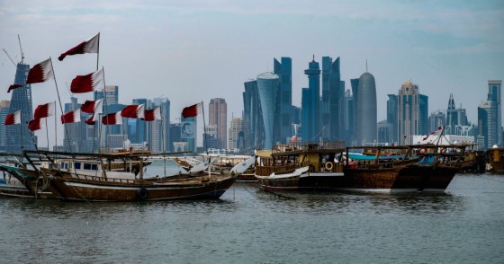 Westbay as seen from the corniche on 20 October 2018 after heavy rainfall, Doha, Qatar.