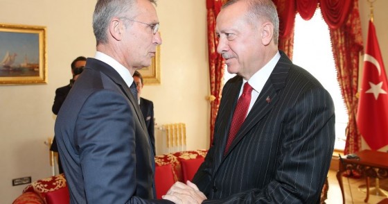 President of Turkey, Recep Tayyip Erdogan (R) receives North Atlantic Treaty Organization (NATO) Secretary General, Jens Stoltenberg (L) in Istanbul, Turkey on October 11, 2019.