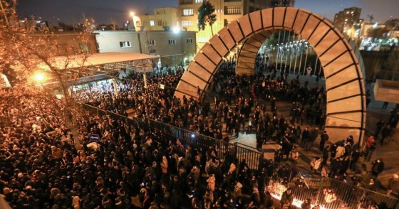 Iranians students demonstrate following a tribute for the victims of Ukraine International Airlines Boeing 737 in front of the Amirkabir University in the capital Tehran, on January 11, 2020.