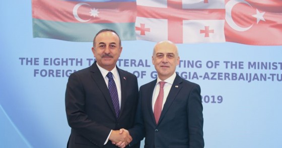 Foreign Minister of Turkey Mevlut Cavusoglu (L) meets Foreign Minister of Georgia David Zalkaliani (R) in Tbilisi, Georgia on December 23, 2019.