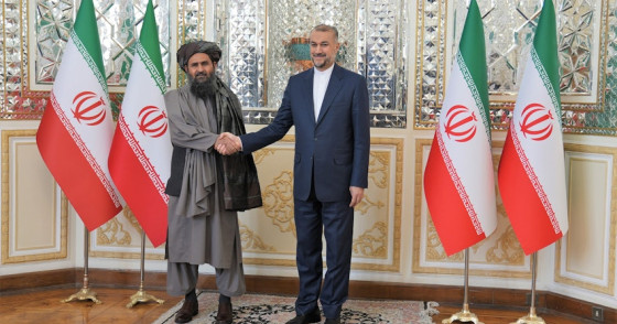 Iranian Foreign Minister Hossein Amir-Abdollahian meets with the head of the Taliban's political bureau Mullah Abdul Ghani Baradar in Tehran, Iran on Nov. 5, 2023.