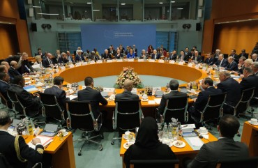The main session at an international summit on securing peace in Libya at the Chancellery begins on January 19, 2020 in Berlin, Germany.
