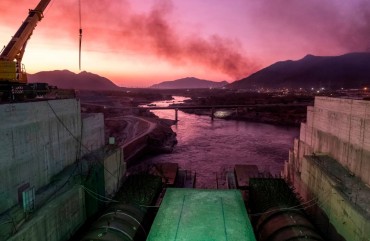 A general view of the Blue Nile river as it passes through the Grand Ethiopian Renaissance Dam (GERD), near Guba in Ethiopia, on December 26, 2019. 