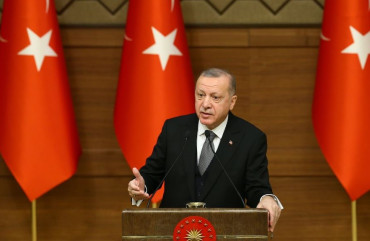 Turkish President Recep Tayyip Erdogan makes a speech as he attends the Symposium on Urban Security at the Presidential Complex in Ankara, Turkey on January 02, 2020.