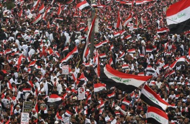 Thousands of Iraqis demonstrate in the heart of Baghdad on January 24, 2020 to demand the ouster of US troops from the country.