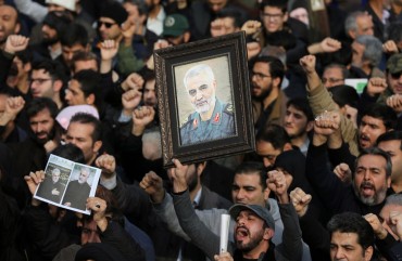 People gather to stage a protest against the killing of Iranian Revolutionary Guards' Quds Force commander Qasem Soleimani by a US air strike in the Iraqi capital Baghdad, after Friday prayer in Tehran, Iran on January 3, 2020.